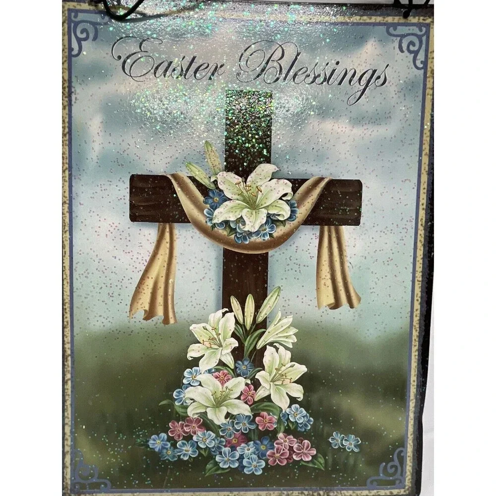 Easter Blessings Wood Hanging Plaque Wall Door Hanger Sign Decoration